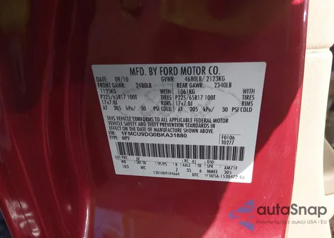 2011 Ford Escape Xlt z USA, uszkodzony, nr VIN 1FMCU9DG0BKA31880